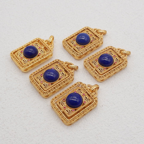 BITEFU 1Pair Silver Gold Plated Natural High Quality Lapis Lazuli Rectangle Gemstone Earring beads 8.3g