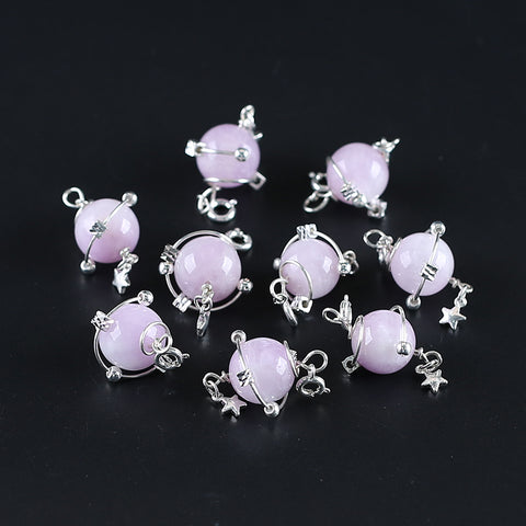 Natural Kunzite Brass Plated Silver Pendant Bead, Gemstone Jewelry Gift, 33x19mm, 4.7g