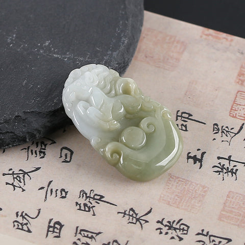 Natural Jadeite Jade Animal Pendant, Drilled Gemstone Pendant,Gemstone Carving For Jewelry DIY Making Charm Gift Accessories,39×24×7mm,13g