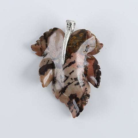 New Natural Chohua Jasper Handcarved Leaf Pendant,925 Sterling Silver Pinch Bail,58x43x8mm,19g