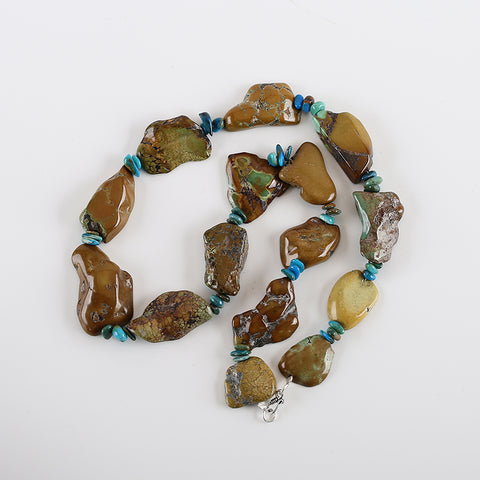 New Arrival! Raw Gemstone Necklaces, Natural Turquoise And Blue Opal Gemstone Necklaces, 20 Inch, 37x22x8mm, 6x4x1mm, 86.8g