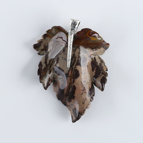 New Natural Chohua Jasper Handcarved Leaf Pendant,925 Sterling Silver Pinch Bail,58x43x7mm,21g