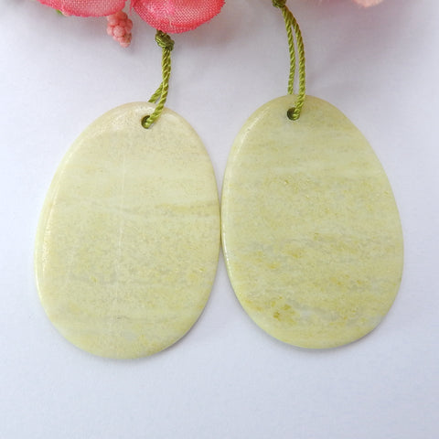 Serpentine Simple Carvings Oval Earrings Stone 一对，用于制作耳环的石头，35x25x2mm，7.9g