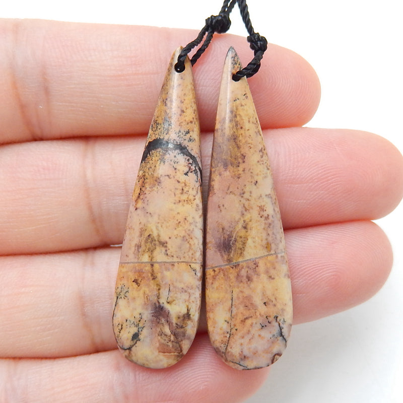 Paire de pierres précieuses collées avec jaspe Red Creek et quartz blanc, 42x10x6 mm, 7,8 g