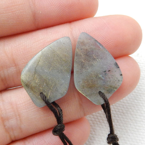 Natural Labradorite Carved leaf Earring Beads 19x11x4mm, 2.4g