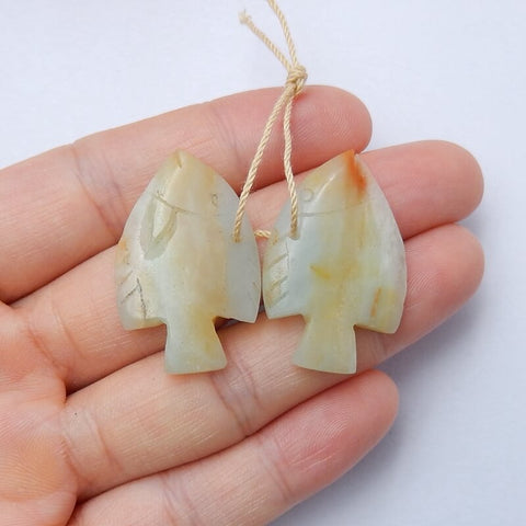 Vente chaude paire de boucles d'oreilles en poisson sculpté Amazonite, pierre pour la fabrication de boucles d'oreilles, 35x19x5mm, 8.7g