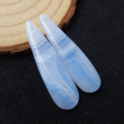 Paire de boucles d'oreilles en forme de larme avec agate bleue naturelle, 37 x 10 x 5 mm, 6,3 g