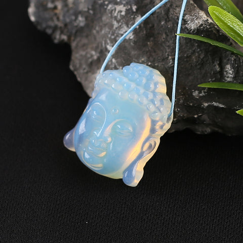 BITEFU Carved Natural Opalite Buddha Head Gemstone Pendant Bead, 12g