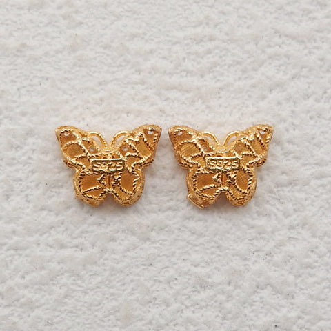 1 Pair Silver Gold Plated Natural Ruby Butterfly Gemstone Earring Beads,Lovely Earring Pair for Design,6x7x3mm,0.4g