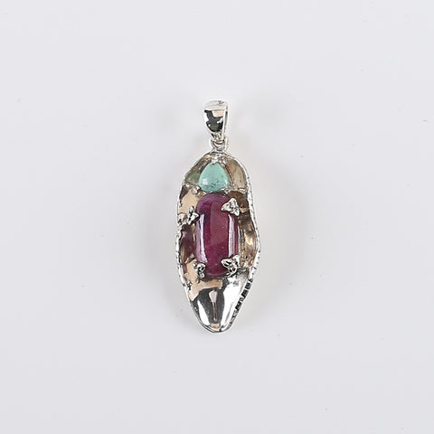 New Arrival!Handmade Jewelry Sterling Silver 925,Turquoise And Ruby Pendant,33×12×6mm, 3.6g