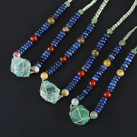 Natural Green Quartz, Lapis Lazuli, Mookaite Jasper and Red Agate Pendant Beads for Necklace 28 inches, 31mm, 10mm, 9*4mm, 60g