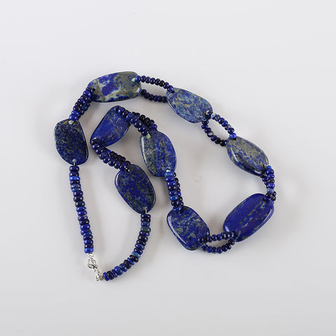 Natural Lapis Lazuli Gemstone Necklace, Handmade Jewelry, Necklace For Women, 1 Strand, 20.5 Inch, 33x20×9mm,3×2mm,88g