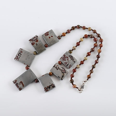 Hand-Woven, Natural Multi-Color Picasso Jasper And Chohua Jasper Necklace, Adjustable Necklace, 35x19x8mm, 6mm,19 Inch,71.4g