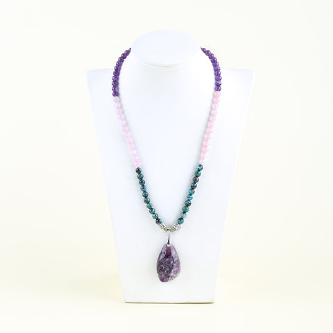 Natural Amethyst, Chrysocolla, Rose Quartz Pendant Beads for Necklace