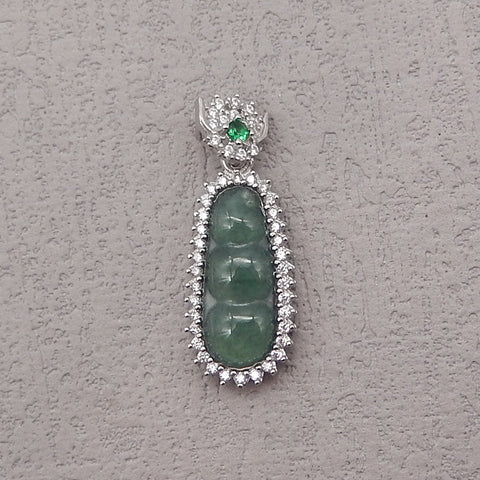 Natural Gemstone Jadeite Pendant, 925 Sterling Silver Inlaid  Pendant,Jewelry DIY Making,26x10x5mm, 1.8g