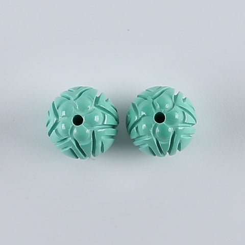 1 Pair Carved Turquoise Round Gemstone Earring Beads,Handmade Gemstone Wholesale,10mm,2.3g