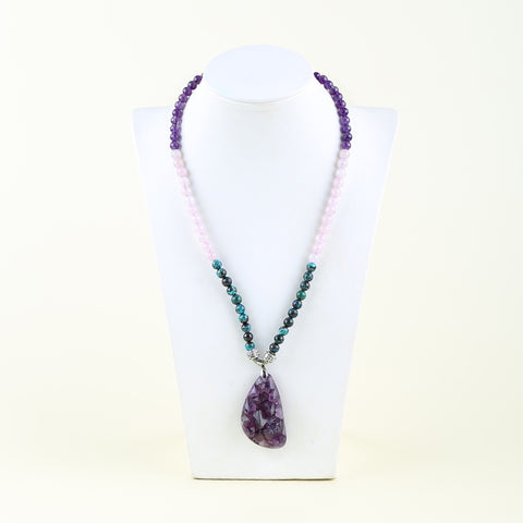 Natural Amethyst, Chrysocolla, Rose Quartz Pendant Beads for Necklace