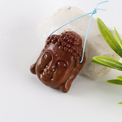 BITEFU Carved Natural Mookite Jasper Buddha Head Gemstone Pendant Bead, 13g