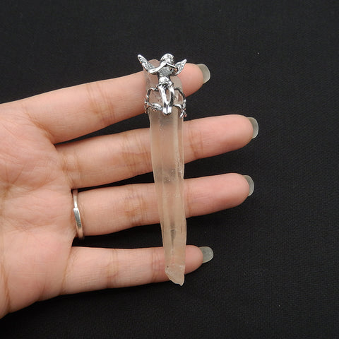 New! Natural Crystal Gemstone 925 Sterling Silver Angel Pendant, Angel Jewelry, 81x16x16mm, 18g