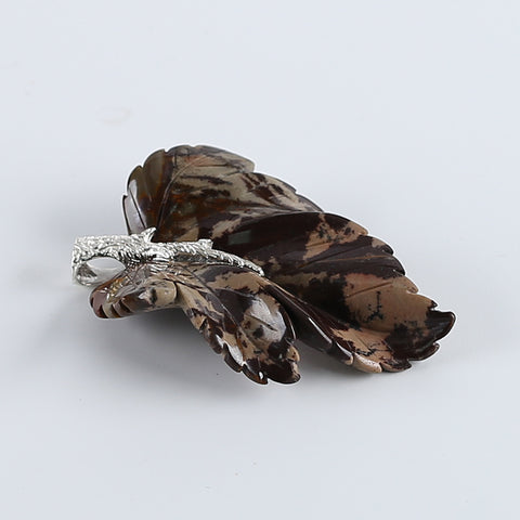 New Natural Chohua Jasper Handcarved Leaf Pendant,925 Sterling Silver Pinch Bail,58x43x7mm,21g