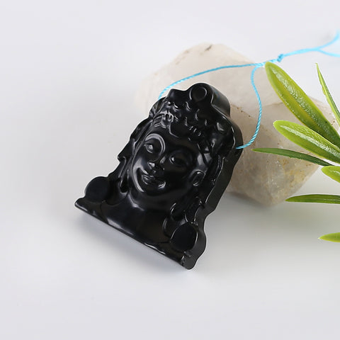 New Arrival!Carved Obsidian Buddha Head Gemstone Pendant Bead, Lucky Pendant For Necklace, 40x33×10mm, 15g