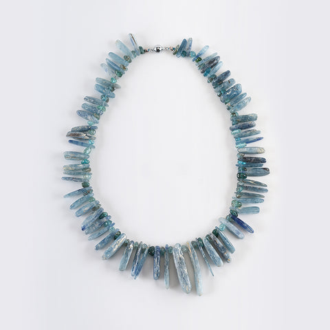 Natural Blue Kyanite And Blue Apatite Crystal Jewelry Necklace, Adjustable Necklace,1 Strand,18.5 Inch,44×10×9mm,8×7×3mm,162.6g