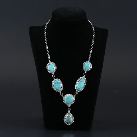 Natural Gemstone Turquoise Necklace with 925 Sterling Silver, 18 Inch, 18x14x4mm, 32.5g