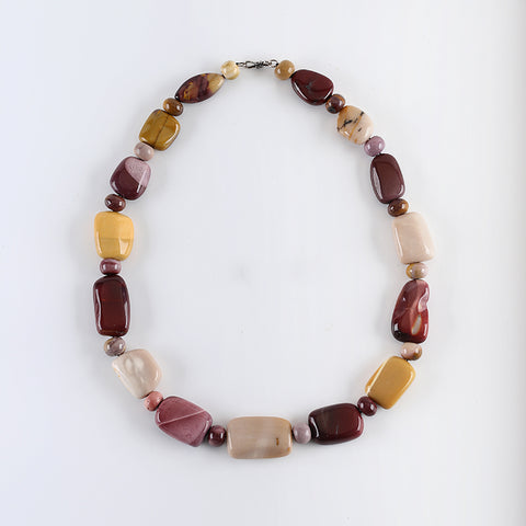 Natural Mookaite Jasper Gemstone Necklace, Handmade Jewelry, 1 Strand, 18 Inch, 30x20x10mm, 9x8mm,117.3g