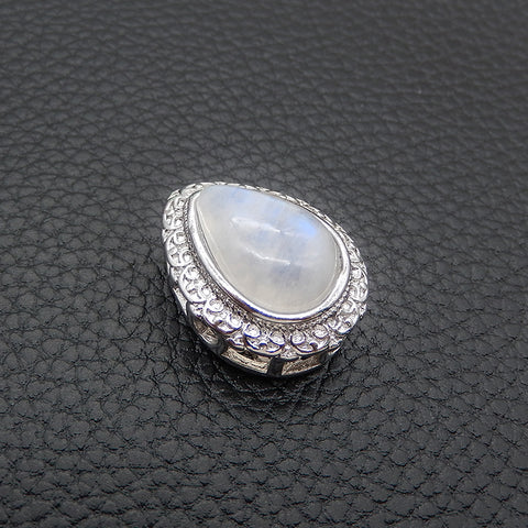 Natural Moonstone Brass Plated Silver Pendant Bead, Gemstone Jewelry Gift 20x16x12mm, 4.3g