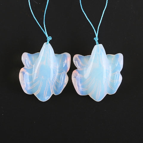 Gomggsale 1 Pairs Carved Opalite Flower Gemstone Earring Beads, Popular Stone Flower Earring Pair, Handmade Gemstone Jewelry