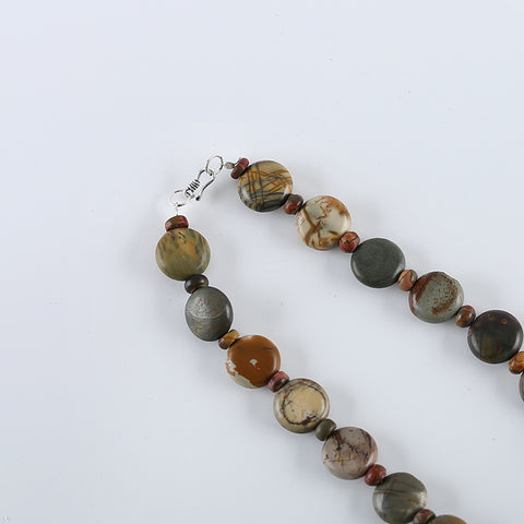 Hand-Woven,1 Strand 20 Inch Natural Multi-Color Picasso Jasper Gemstone Necklace,14x5mm,6x3mm,62g