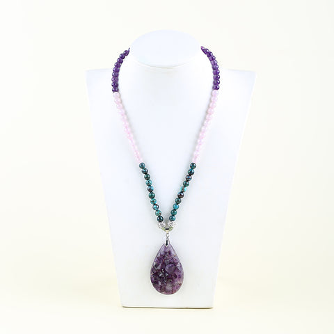 Natural Amethyst, Chrysocolla, Rose Quartz Pendant Beads for Necklace