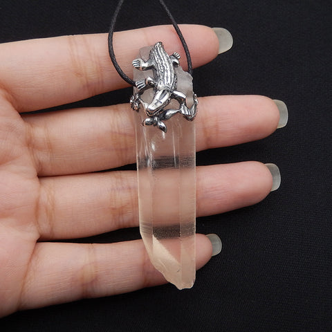 New! Natural Crystal Gemstone 925 Sterling Silver lizard Pendant, lizard Jewelry, 65x18x12mm, 22.3g