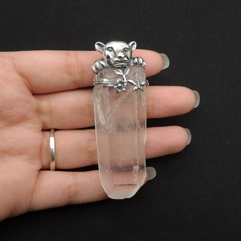 New! Natural Crystal Gemstone 925 Sterling Silver Panther Pendant, panther Jewelry, 67x63x19mm, 39.2g