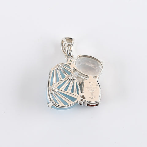 Handmade Pendant,Blue Aquamarine,Wood Fossil And Crystal Pendant, 925 Sterling Silver Pendant,38×30×11mm,16.5g