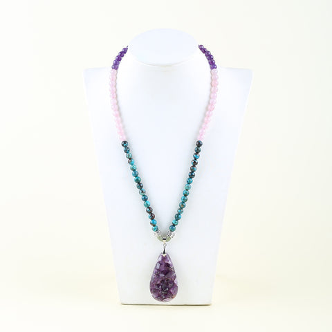 Natural Amethyst, Chrysocolla, Rose Quartz Pendant Beads for Necklace