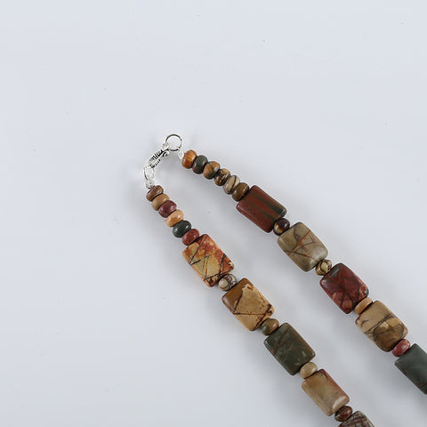 Hand-Woven,1 Strand 20 Inch Natural Multi-Color Picasso Jasper Gemstone Necklace,14x10x7mm,6x3mm,54g