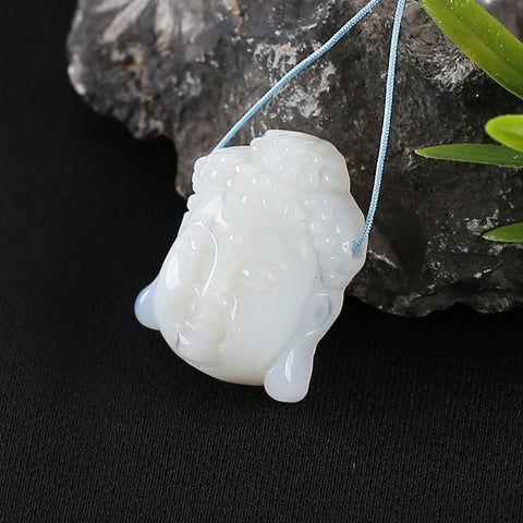 BITEFU Carved Natural Opalite Buddha Head Gemstone Pendant Bead, 12g