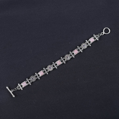 Natural Gemstone Carved Bracelet with 925 Stering Silver 18cm, 24g