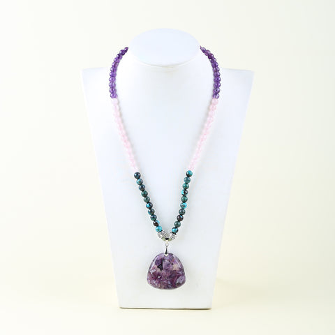 Natural Amethyst, Chrysocolla, Rose Quartz Pendant Beads for Necklace