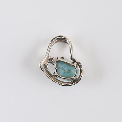 Handmade Pendant,Blue Aquamarine Pendant,925 Sterling Silver Pendant,20x18x5mm,2.4g