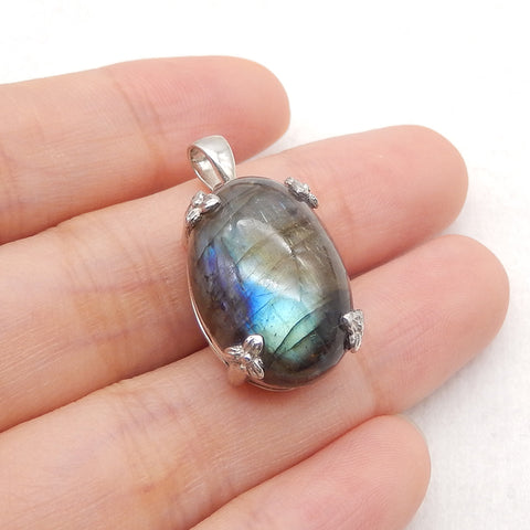 Silver Accessories! Natural Labradorite Gemstone With Silver 925 Pendant, Popular Gemstone Pendant For Necklace, 22x14x10mm, 5g