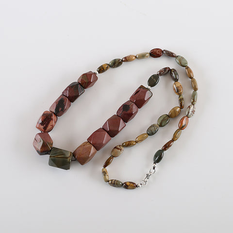 New Arrival! Hand-Woven, Natural Multi-Color Picasso Jasper Necklace, 20.5 Inch, 12x8x5mm, 18x16x15mm,86.6g