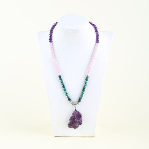 Natural Amethyst, Chrysocolla, Rose Quartz Pendant Beads for Necklace