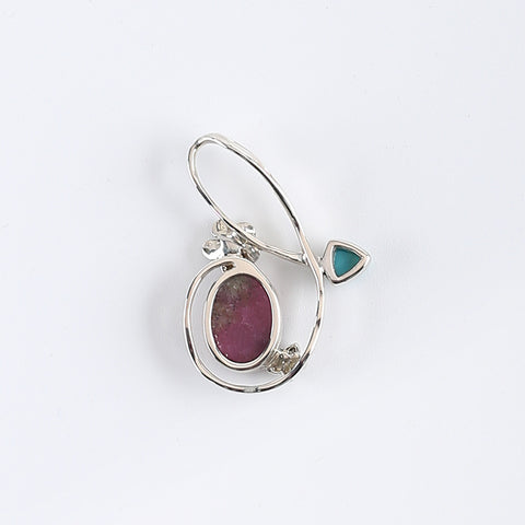 New Arrival!Handmade Jewelry Sterling Silver 925,Turquoise And Ruby Pendant,30×21×5mm, 2.9g