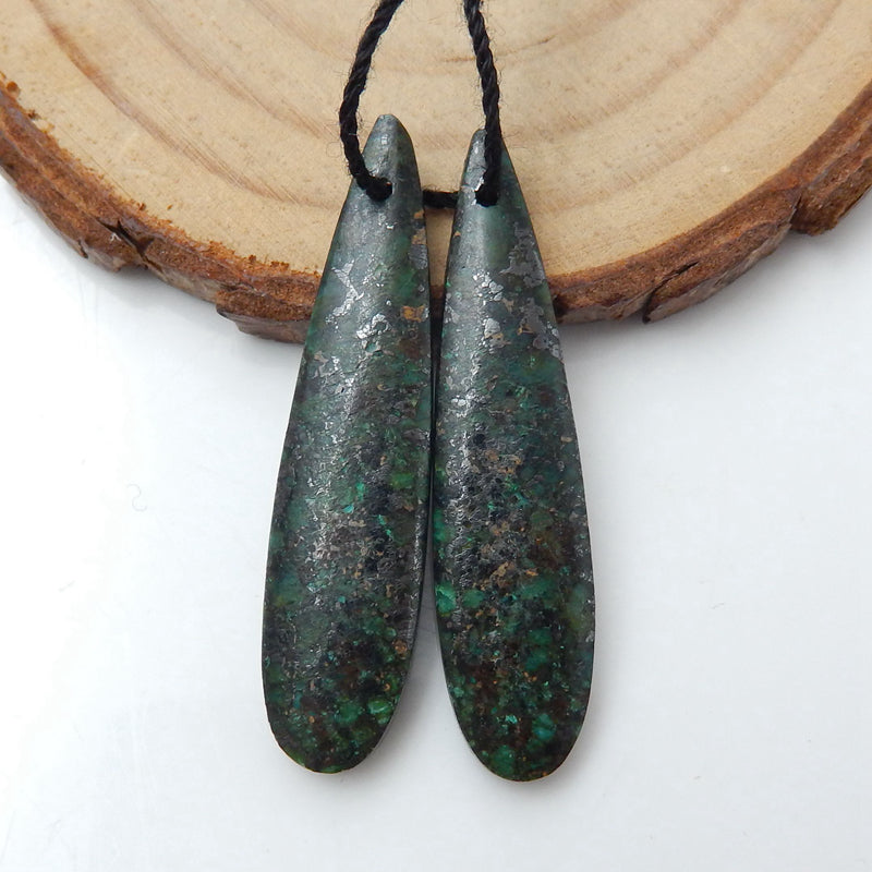 天然非洲绿松石泪珠耳环一对，用于制作耳环的石头，39x11x5mm，7.2g