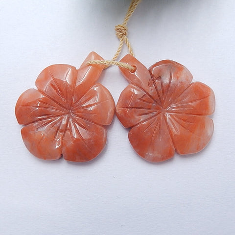 Natural Red Aventurine Carved flower Earring Beads 28x21x3mm, 5.5g