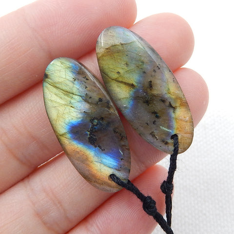 Paire de boucles d'oreilles ovales percées en labradorite naturelle, 31x13x5 mm, 7,74 g