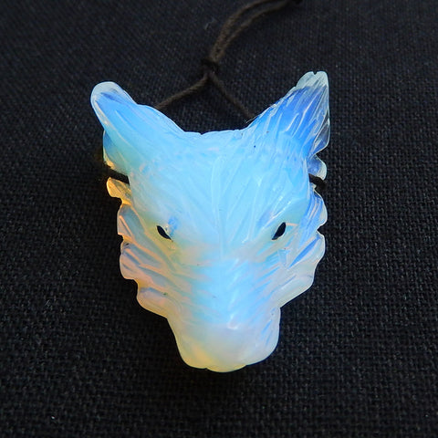 Perle pendentif tête de loup sculptée à la main en opalite, 40x31x15mm, 17.8g