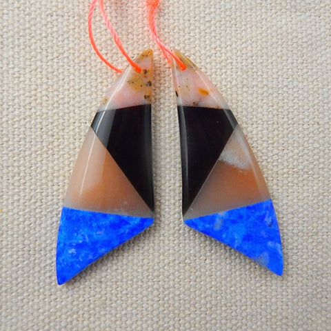 Intarsia of Lapis Lazuli, Sunstone, Pink Opal, Obsidian Earring Beads 50x17x4mm, 8.6g